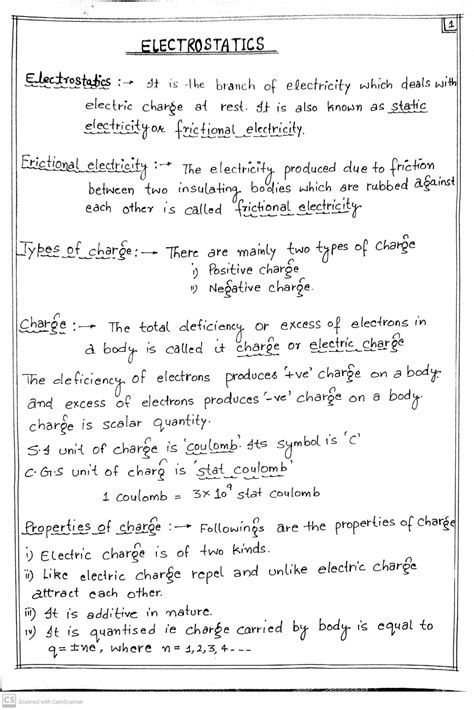 Electrostatics Full Notes Pdf