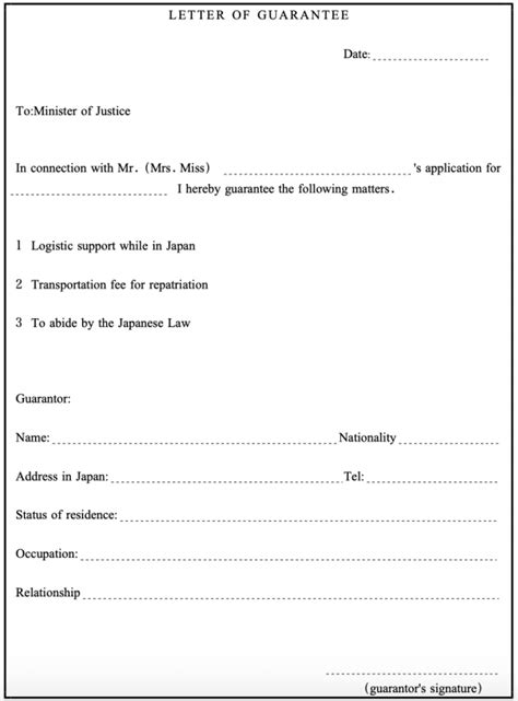 Guarantee Letter Japan Sample at Peter Dumas blog