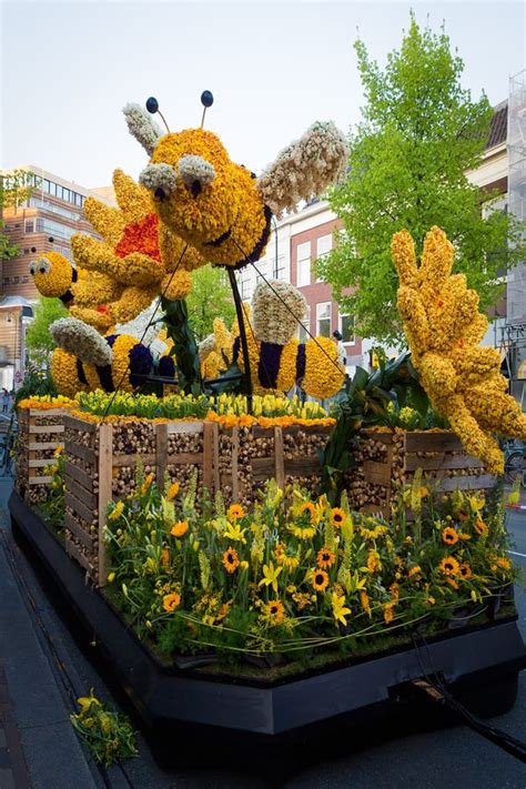 Platforms Decorated With Flowers On Bloemencorso Bollenstreek Flower