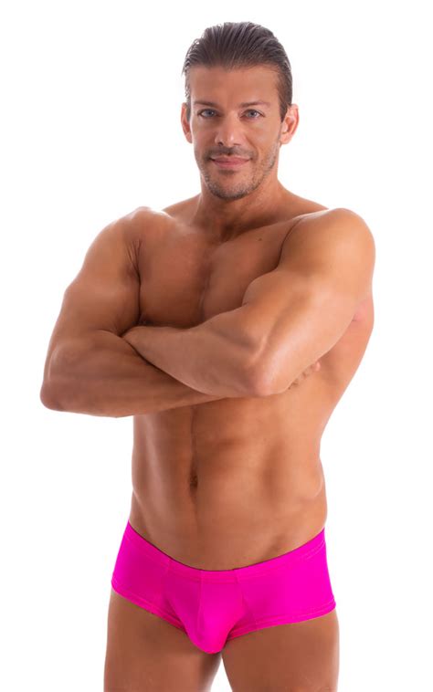 Pouch Enhanced Micro Square Cut Swim Trunks In Fuchsia Skinzwear