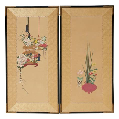 Pair Hand Painted Japanese Panelsscreens At 1stdibs