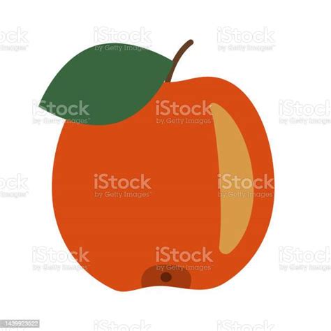 Red Apple With Green Leaf Simple Flat Vector Illustration Sticker Icon