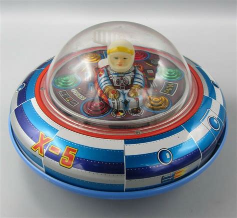 Vintage Toy Space Ship X 5 Tin Plastic By Modern Toys In Box Japan