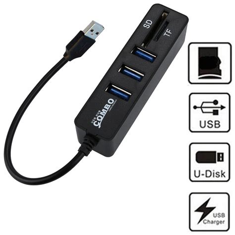 USB HUB,3 Port USB 2.0 HUB With Line Hub Combo Card Reader TF/SD All-In ...