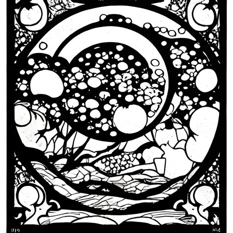 Art Nouveau Surreal Champagne Stained Glass Moon Coloring Page