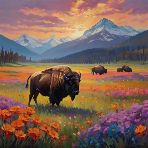 Colorful Bison Art Print Free Stock Photo - Public Domain Pictures