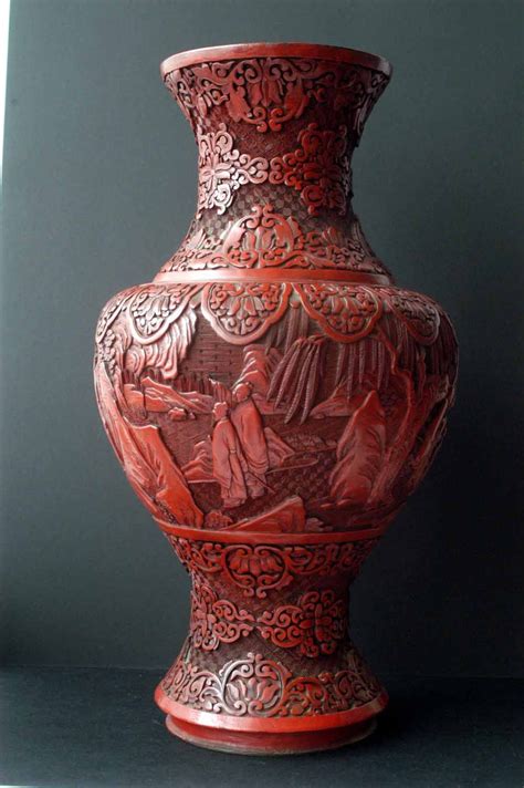 Chinese Red Lacquer Vase 37cm Red Lacquer Vase Chinese Art