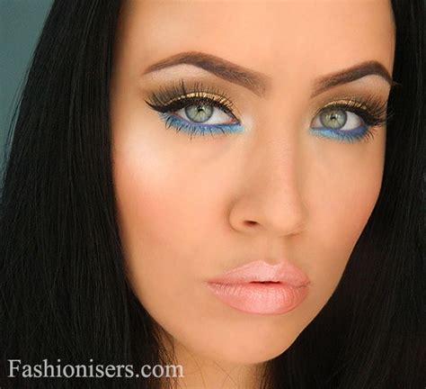 Gold Makeup Tutorial with Blue Under-Eye Liner | Fashionisers