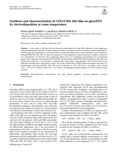 PDF Synthesis And Characterization Of CdTe CdSe Thin Film On Glass