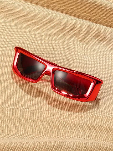 1pc Punk Style Red Wraparound Sunglasses For Women And Men Y2k Motorcycle