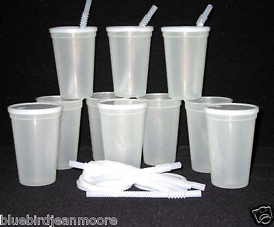 12 -20 oz Clear Plastic Drinking Glasses Lids Straws Mfg USA No BPA ...