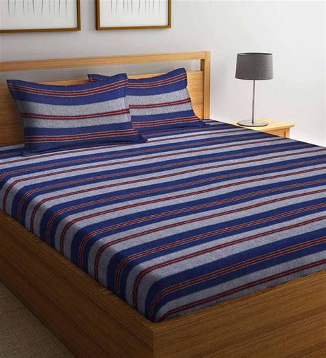 Buy Blue Geometric 300 TC Cotton 1 Double Bedsheet With 2 Pillow Covers