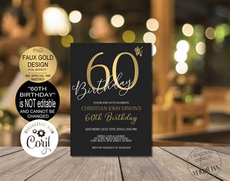 60th Birthday Invitations Black And Gold