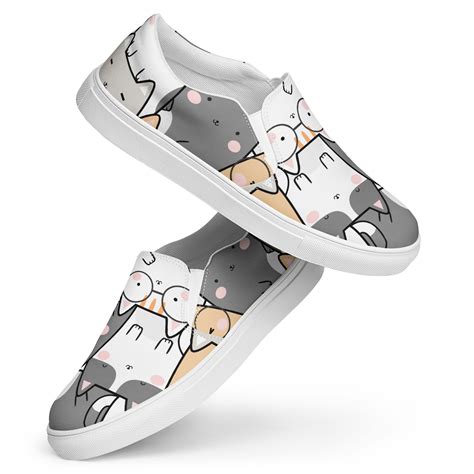 Kawaii Cat Canvas Shoes, Funny Cat Slip-on Shoes, Women's Slip on ...