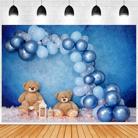 Blue Balloons Baby Bear Photography Background for Little Boy 1st ...