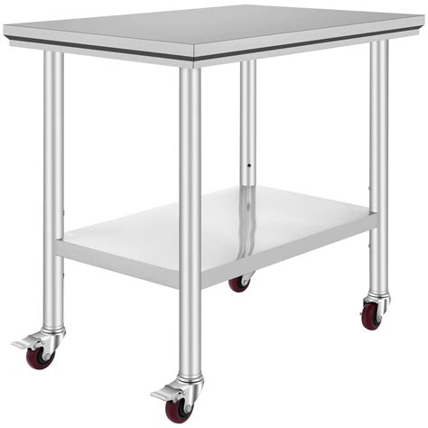 Vevor Stainless Steel Work Table 36x24 Inch With 4 Wheels Casters Heavy Duty Food Prep