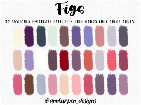 Figs Procreate Palette 30 Hex Color Codes Instant Digital Download