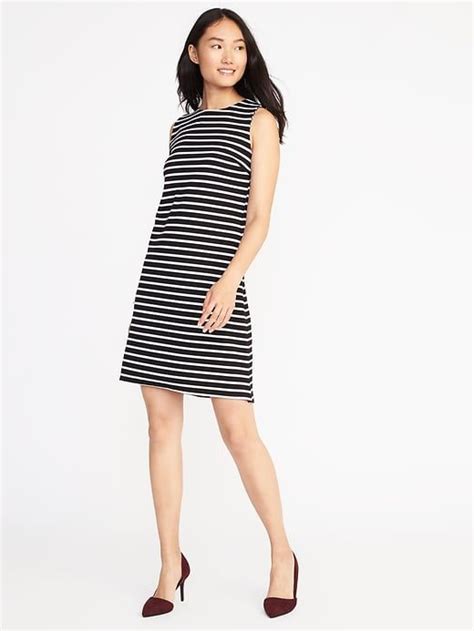 Sleeveless Black And White Striped Dress Knit Shift Dress Womens