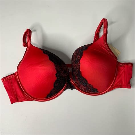 Cacique Intimates And Sleepwear Cacique 44b New Smooth Boost Plunge Bra Red Black Lace Poshmark