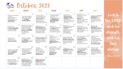 Prayer Calendar – October 2023 - Global Scholars