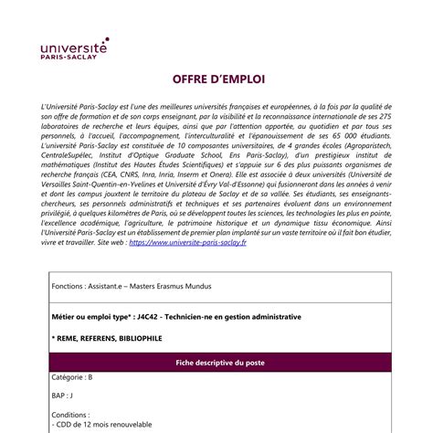 Fiche De Poste Assistant E Mundus Upsaclay Diff Pdf Docdroid