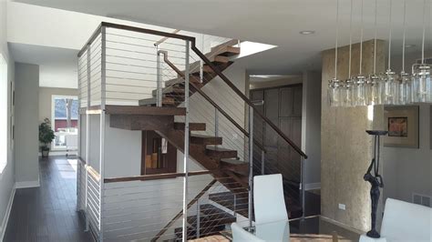 Open Risers Stairs With Wire Cable Railing HL Stairs Custom