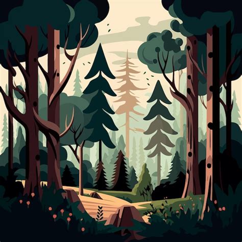 Premium Vector Woodland Forest Landscape With Trees