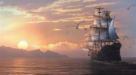 HD wallpaper: sailing ship wallpaper, sea, sunset, sailboat, dragons ...