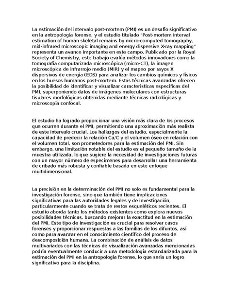 Micros Resumen La estimación del intervalo post mortem PMI es un