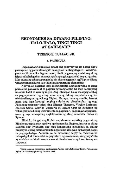 Ekonomiks Sa Diwang Pilipino Halo Halo Tingi Tingi At Sari Sari