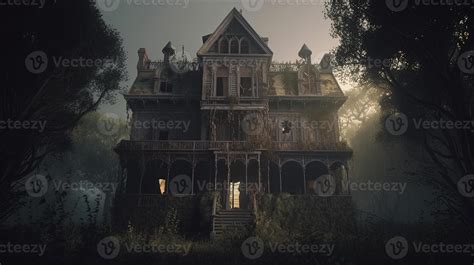 spooky and abandoned big old house, digital art illustration, 23144153
