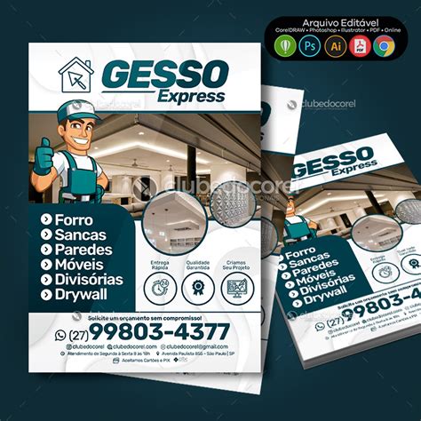 Gesso Panfleto Flyer Editável Modelo Pronto Cdr Psd Ai Pdf 01