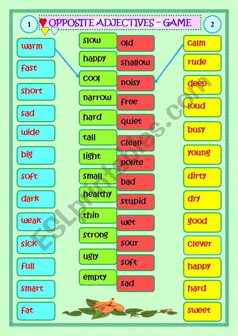 Opposite Adjectives - Game - ESL worksheet by Tmk939