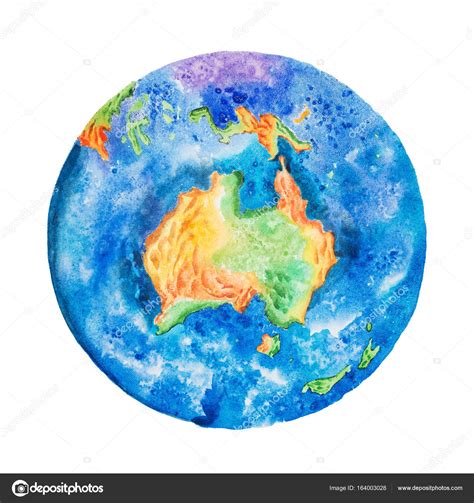 Globe Watercolor Illustration Of Planet Earth With Australia In The