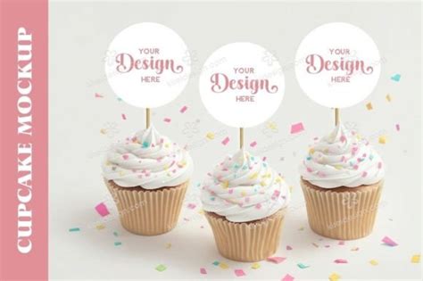 White Cupcake Toppers Mockup Graphic By Kireidesign Creative Fabrica