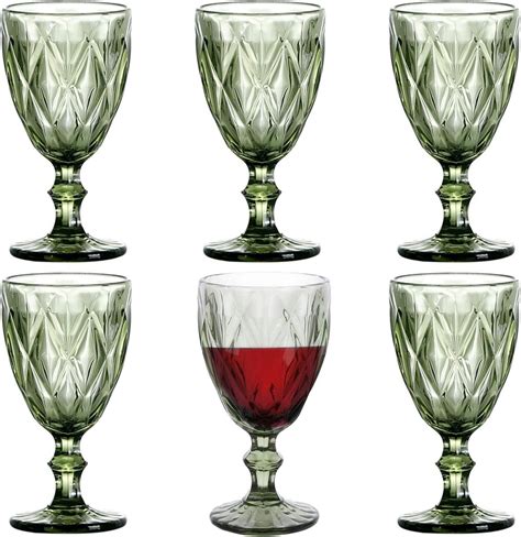 Taganov Green Drinking Glasses Wine Goblets Set Of 6 Colored Vintage Glassware 10