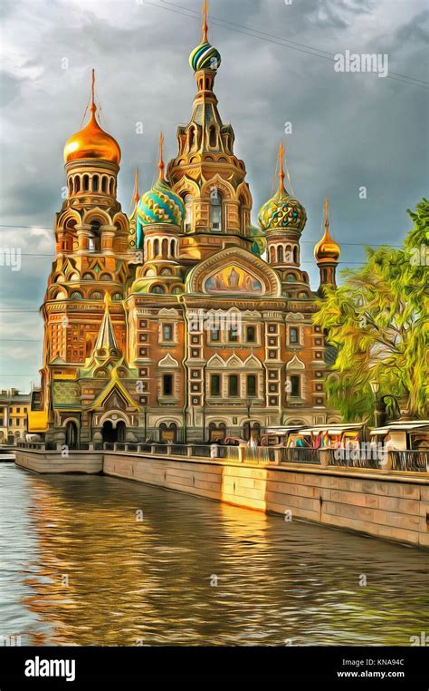 Colorful Painting Of Church Of The Savior On Blood Saint Petersburg