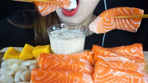 Asmr Salmon Sashimi 연어회 망고 먹방 No Talking Eating Sounds Mukbang Youtube