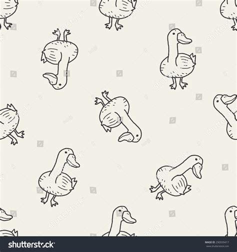 Duck Doodle Seamless Pattern Background Stock Vector Royalty Free