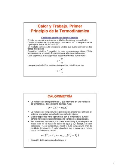 Calor y Trabajo Primer Principio de la Termodinámica