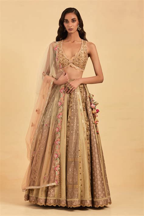 Buy Multi Color Silk Hand Embroidered Vintage Pattern Panelled Lehenga