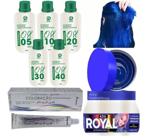 Kit Cabelos Azul Royal Matizador 1 Tinta C Ox 90ml Juca Tom Azul