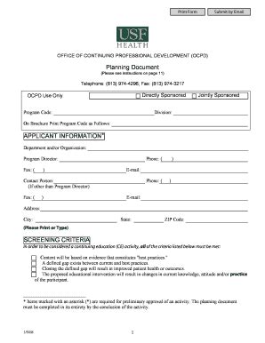 Fillable Online Cme Hsc Usf Planning Document USF Health Continuing