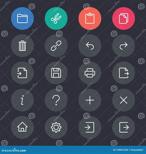 Application Toolbar Icons Light And Dark Theme Cartoon Vector