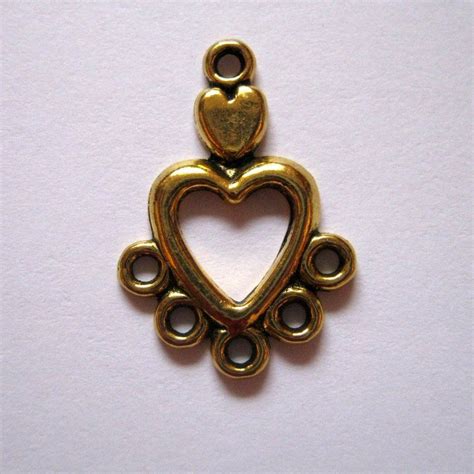 10 Antique Gold 5 Hole Heart Shaped Jewelry Connectors Etsy Heart