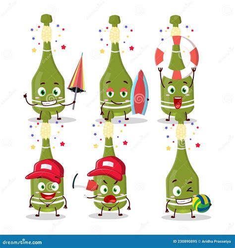 Happy Gesicht Champagner Flasche Offenes Cartoon Charakter Spielen Auf