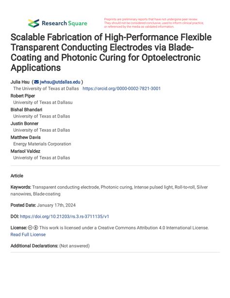 Pdf Scalable Fabrication Of High Performance Flexible Transparent