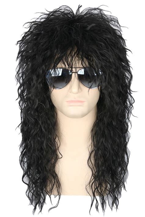 Karlery S S Rocker Mullet Wig Mens Long Curly Black Wig Halloween