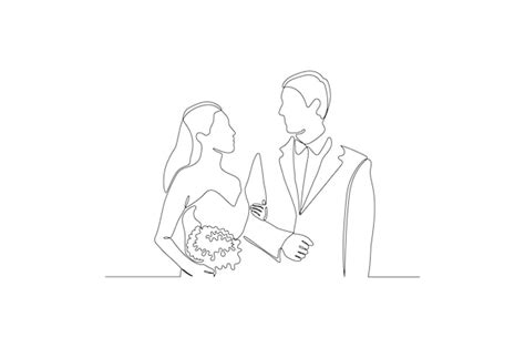 Premium Vector Continuous Line Drawing Of A Romantic Pose Of Wedding