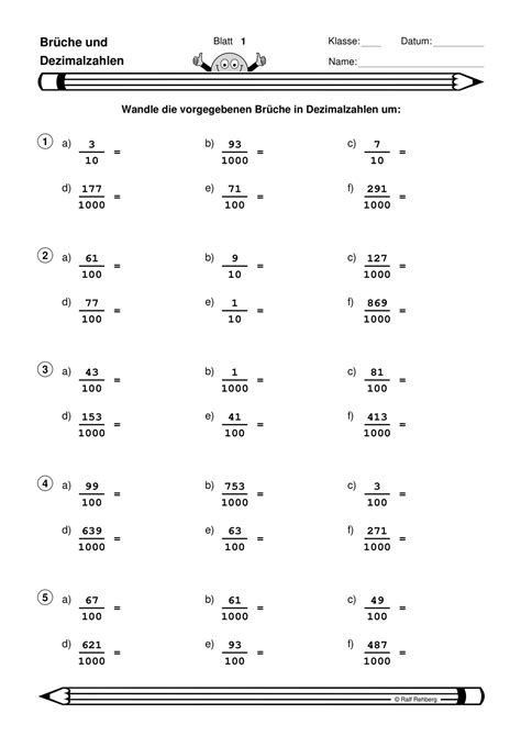 Dezimalbr Che Br Che In Dezimalzahlen Umwandeln Arbeitsblatt